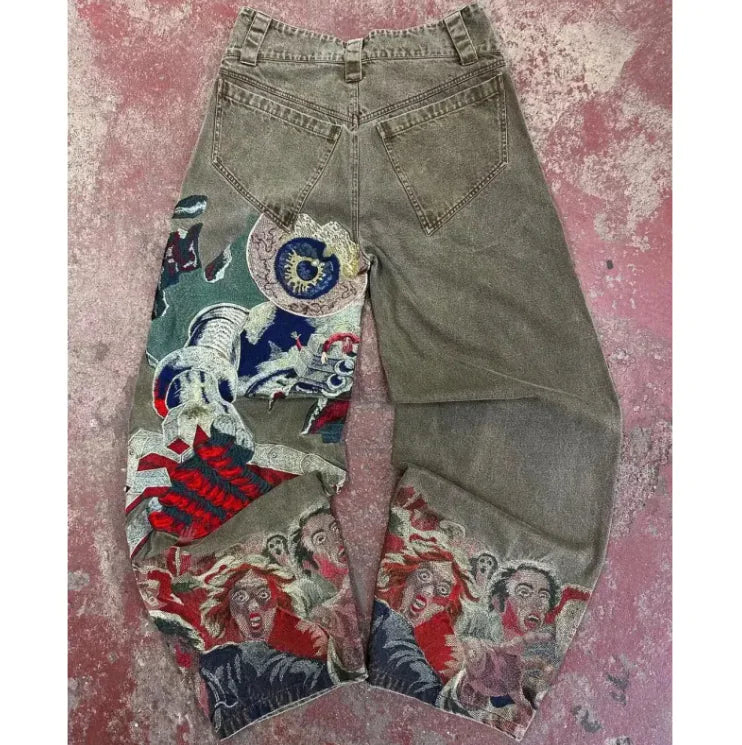 Retro Patchwork Hole Jeans