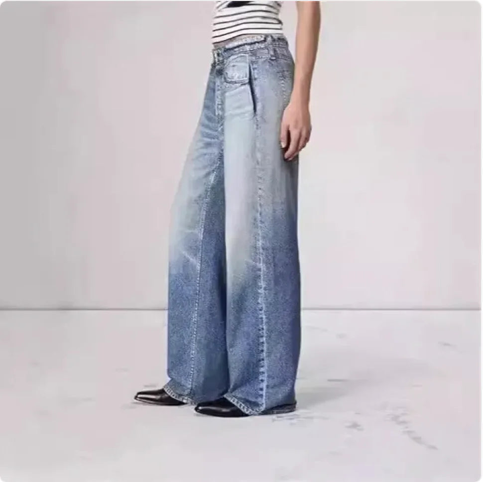 Retro High-Waist Loose Fit Wide-Leg Jeans